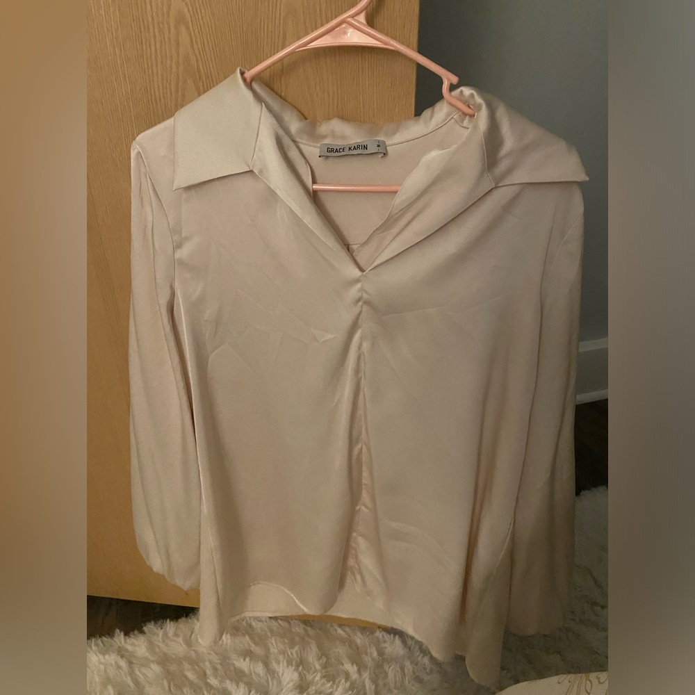 Cream silky-feel button down blouse